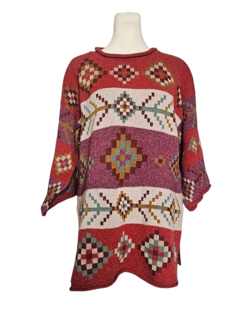 Gudrun Sjoden Organic Cotton Wool Knit Pullover Sweater M Geometric Roll Neck
